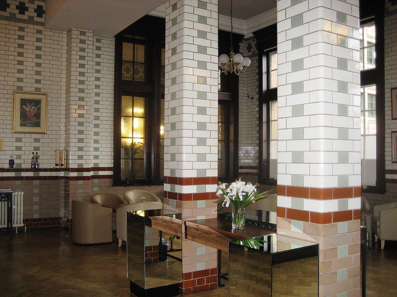 Hotel bar interior with brass counter